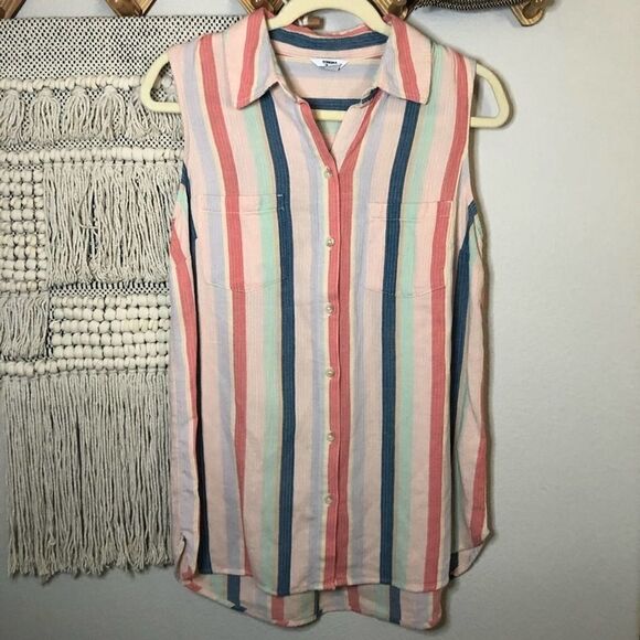 Sonoma Striped Cotton Button Front Sleeveless Top - Picture 1 of 8
